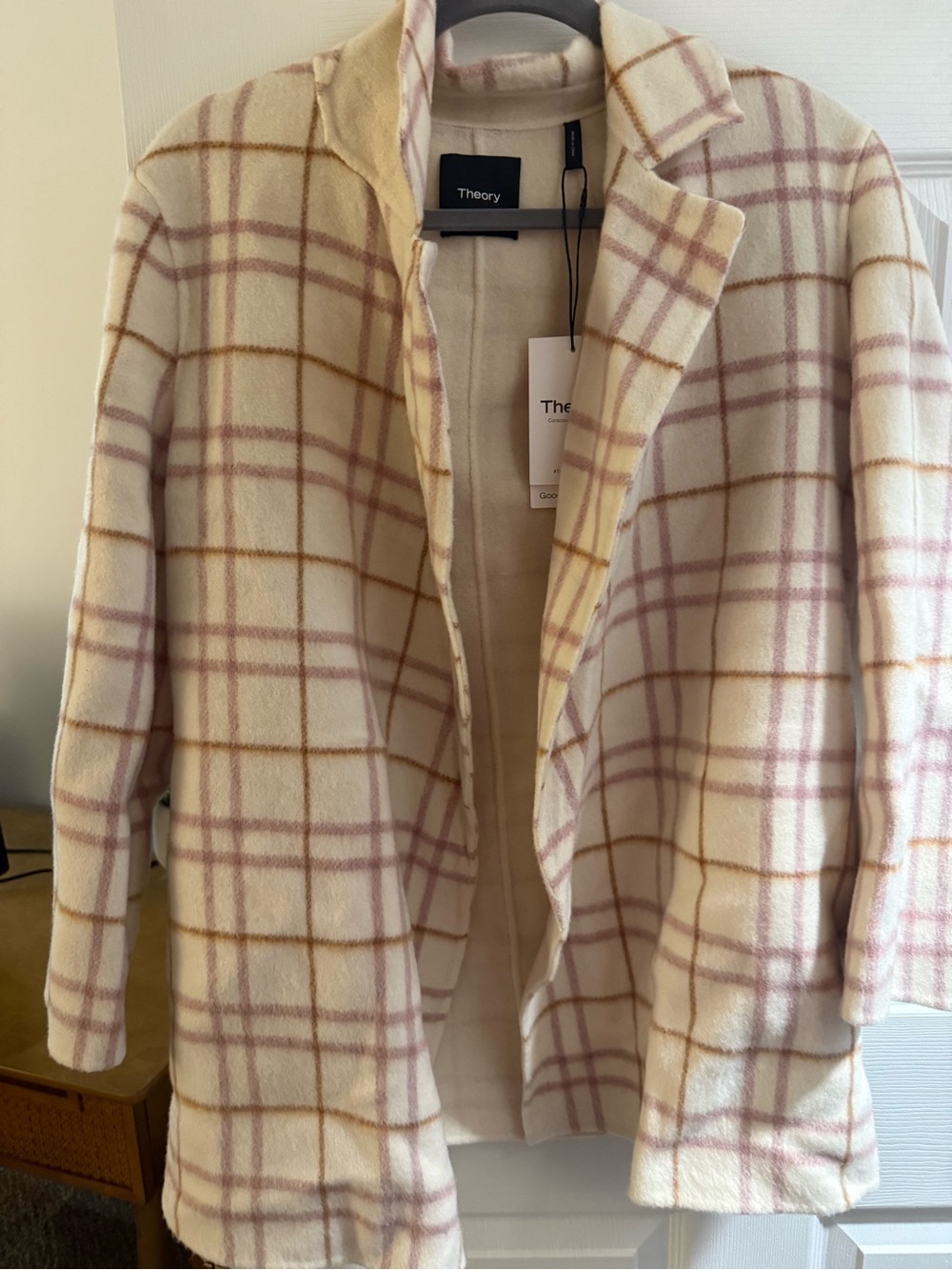 NWT Theory Clairene Wool Blend Ivory Multi Autumn Double Open Jacket